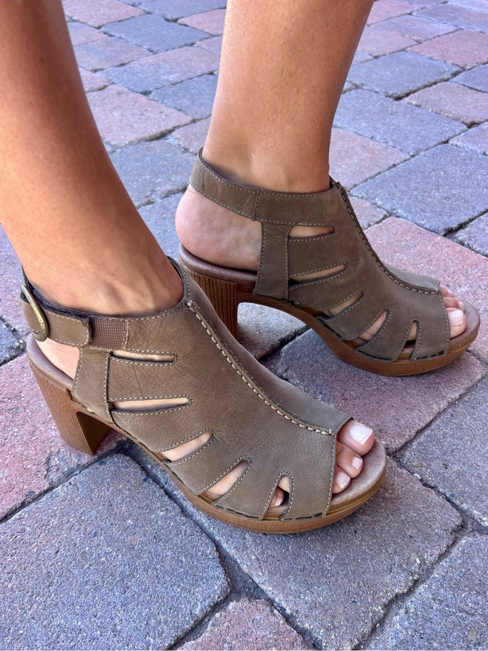 Dansko Demetra Cutout Taupe Suede Peep Toe Bootie
